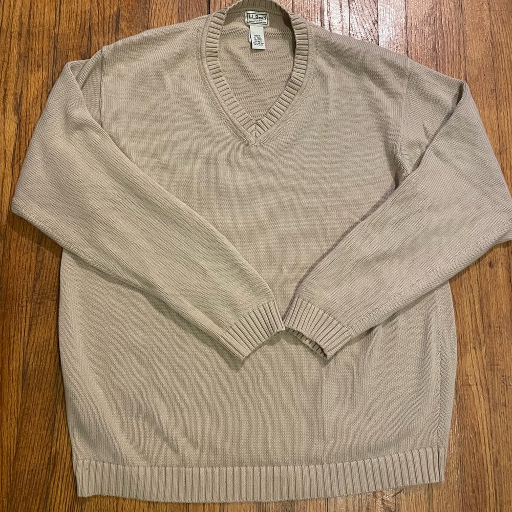 LL Bean V-Neck Sweater Mens XLT Beige Vintage  Hong Kong 1980s